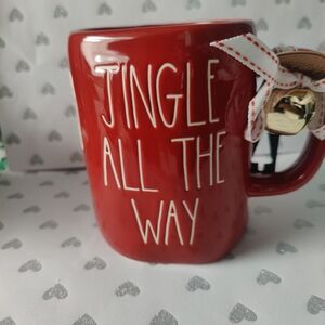 Rae Dunn Red Holiday Mug with Bell Accent